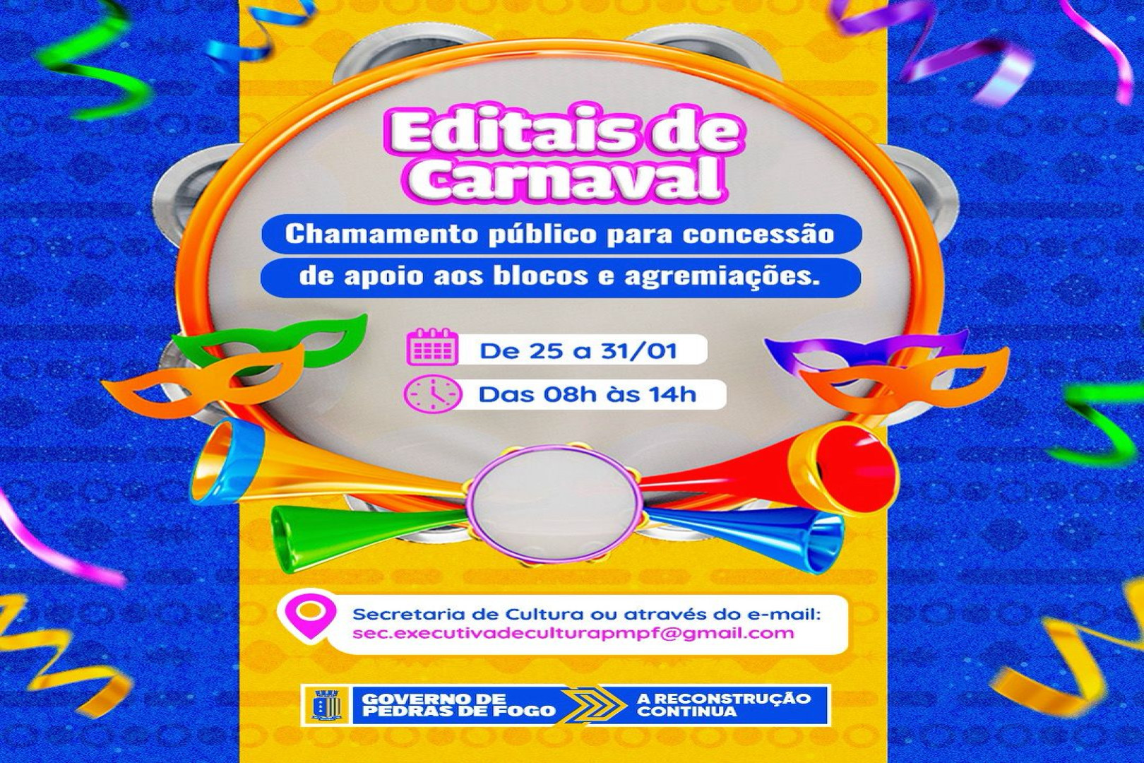 Editais de Chamada Pública para Blocos e Agremiações Carnavalescas de Pedras de Fogo-PB